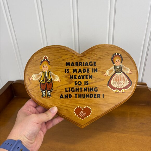 Vintage Wood Sign for Wall Hanging Anniversary Folk Art Couple Sign - Picture 2 of 15